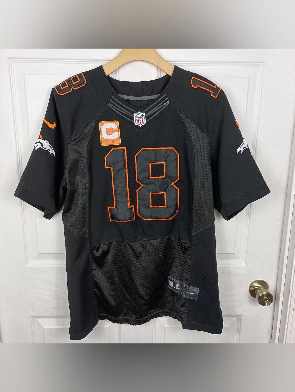 Nike Denver Broncos Peyton Manning On Field Jersey 40 Medium Blackout Stitch #18